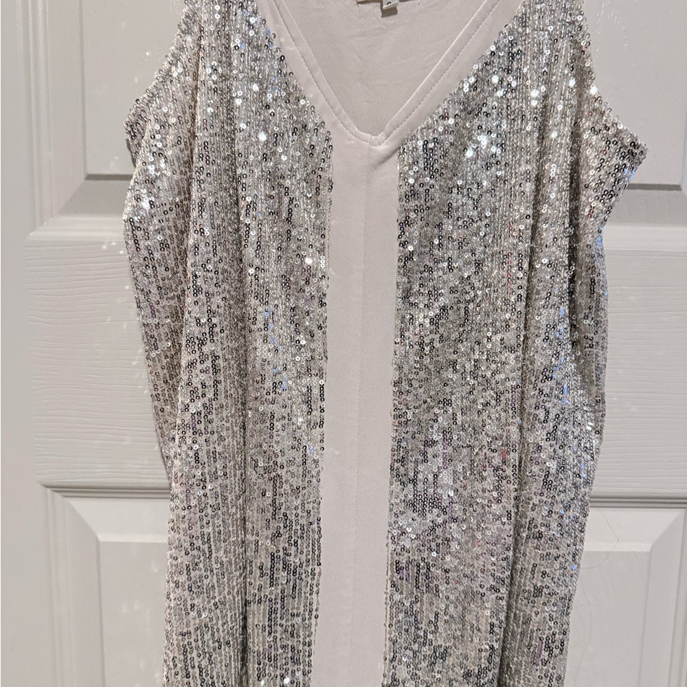 Maurices Silver Sequin Sleeveless Tank Top